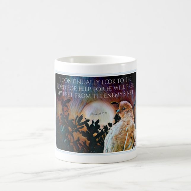 Psalmen 25:15 Bibelverse mit Wachteln Kaffeetasse (Mittel)