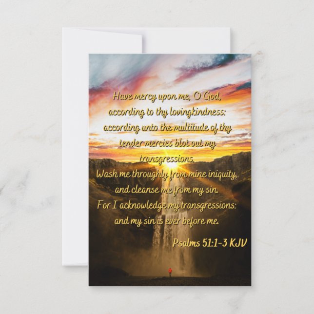Psalms 51:1-3 Bibelverse Schrift Flachgrüße Karte (Vorderseite)
