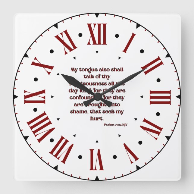 Psalms 71:24 KJV Bible Verse Roman Numeral Quadratische Wanduhr (Vorderseite)