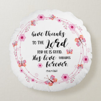 Psalms Bible Verse Christliche Kirschblüten Rosa Rundes Kissen