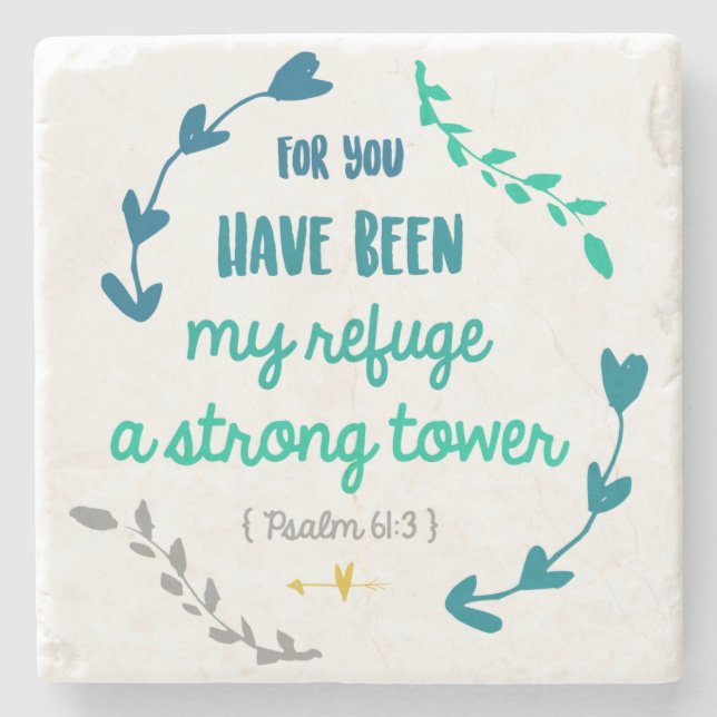 Psalms Strong Tower Christlich Bibel Verse Kranz Steinuntersetzer (Vorderseite)