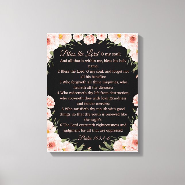 Psaume 103:1-6 Toile d'art mural - Black Floral Pr (Recto)