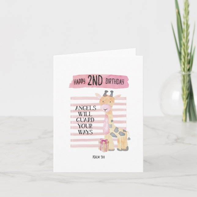 Psaume 91:11 Giraffe 2e carte d'anniversaire (Devant)