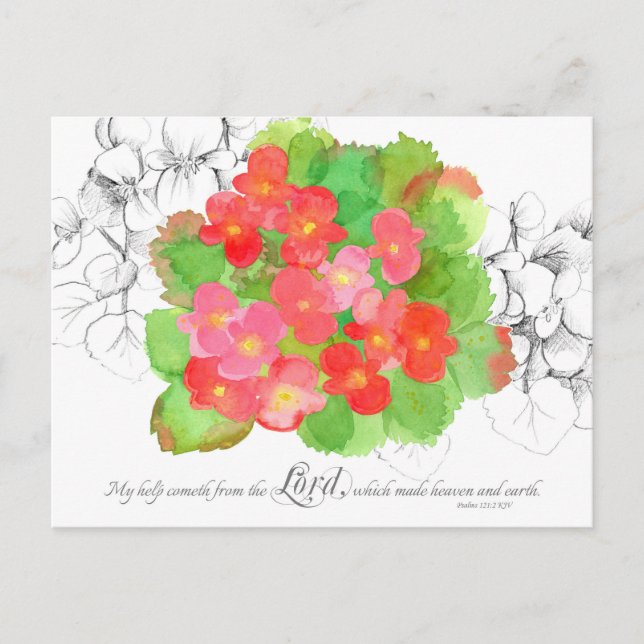 Psaumes 121 Carte de prière Orange Begonia Fleurs (Devant)