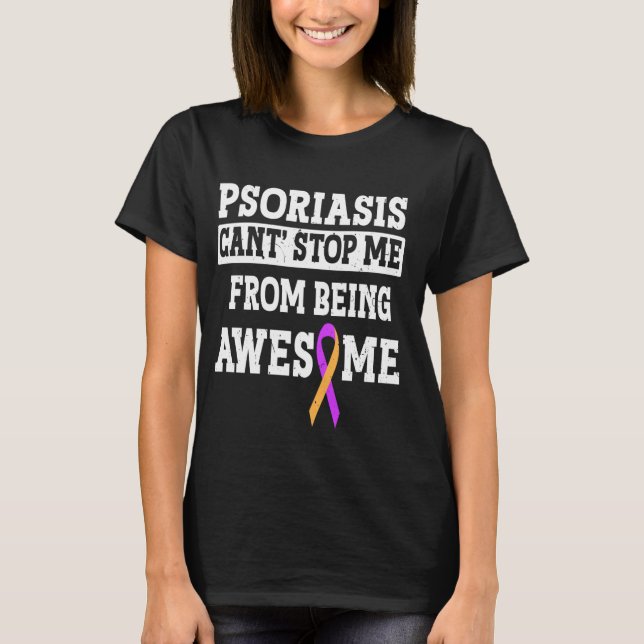 Psoriasis Awareness Awsome Orange and Lila Vinta T-Shirt (Vorderseite)