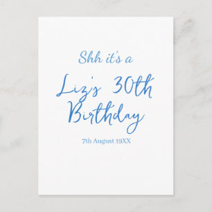 Pssst, es ist ein 30. Geburtstag Name Datum blau e Postkarte