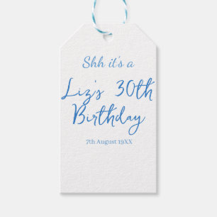 Pst, es ist ein 30. Geburtstag Name Datum blau ein Geschenkanhänger