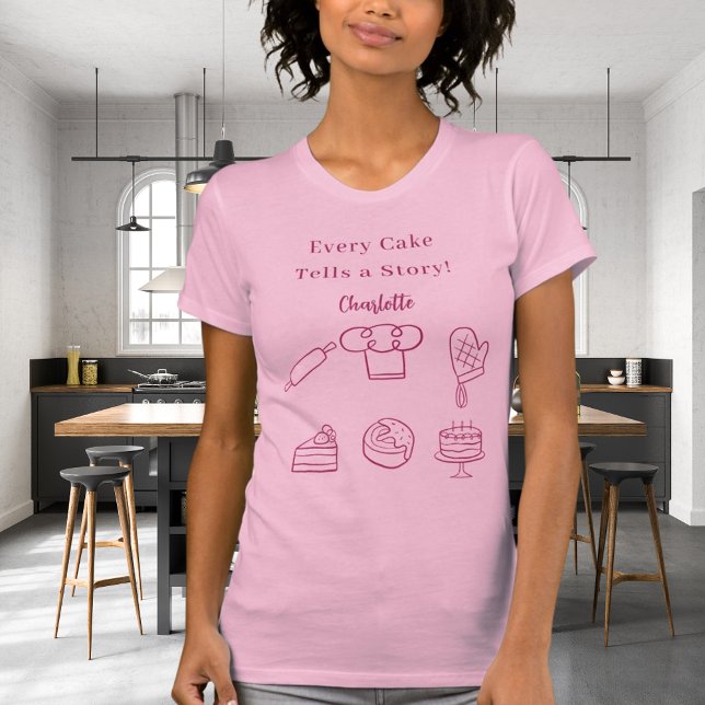 Pstry Koch rosa Drehbuch Slogan Küchenutensilien T-Shirt (Von Creator hochgeladen)