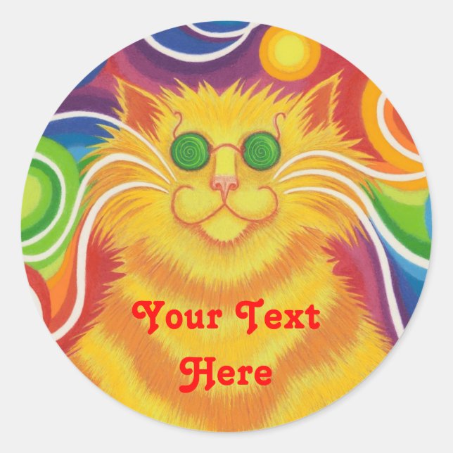 Psy-cat-delic "Dein Text Hier", rund Aufkleber (Vorderseite)