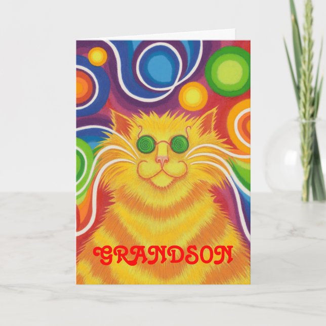 Psy-cat-delic 'Grandson''Groovy Geburtstagskarte' Karte (Vorderseite)