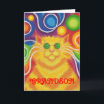 Psy-cat-delic 'Grandson''Groovy Geburtstagskarte' Karte<br><div class="desc">Groovy Baby! Eine gelb-orange gestreifte Katze mit wirbelnden Whiskern und einem psychedelischen,  gemusterten Hintergrund. Die Grußkarte mit einem gelben,  orangefarbenen,  roten,  blauen,  grünen,  rosa,  lila und weißen Design,  mit dem Sie Ihre eigenen Texte,  Bilder und Ideen personalisieren können.Ein origineller,  digital erweiterter Bleistift,  der von Jess Perry gezeichnet wird.</div>