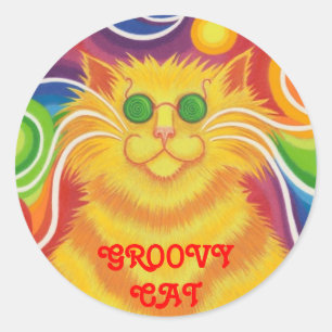 Psy-cat-delic 'Groovy Cat!', runder Aufkleber