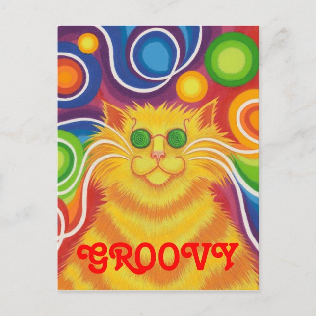 Psy-cat-delic "Groovy" Postkarte vertikal (Vorderseite)
