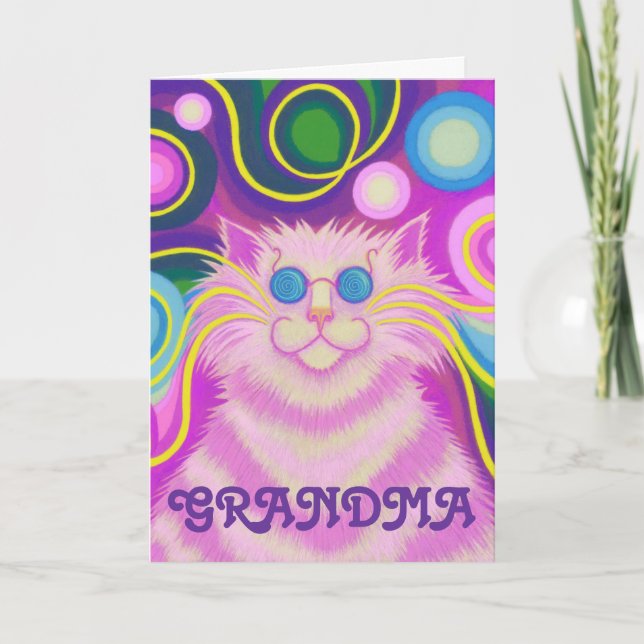 Psy-cat-delic Pink 'Grandma' carte d'anniversaire (Devant)