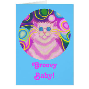 Psy-cat-delic Pink 'Groovy Baby!' card blue
