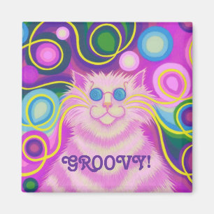 Psy-cat-delic Pink "Groovy" Kühlschrankmagnet Plat