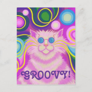 Psy-cat-delic Pink "Groovy" Postkarte vertikal