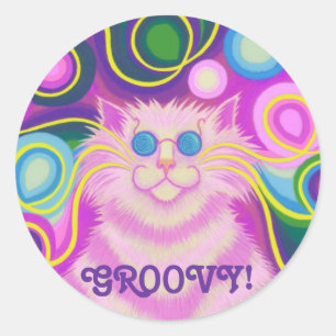 Psy-cat-delic Pink "Groovy" Rundaufkleber Runder Aufkleber