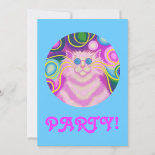 Psy-cat-delic Pink 'Party' Einladung blau