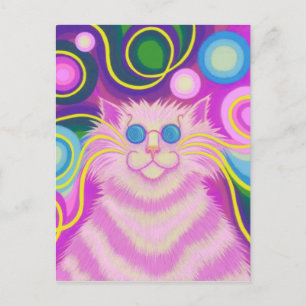 Psy-cat-delic Pink Postcard vertikal Postkarte