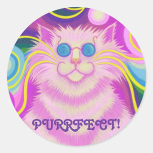 Psy-cat-delic Pink "Purfect!" Rundaufkleber Runder Aufkleber