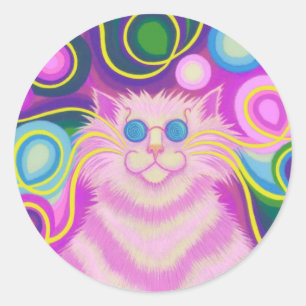 Psy-cat-delic Pink Rundaufkleber Runder Aufkleber