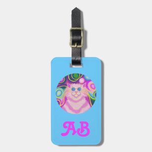 Psy-cat-delic Pink Runde "Initialen" Gepäck blau Gepäckanhänger
