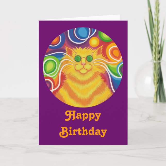 Psy-cat-delic ronde 'Joyeux Anniversaire' carte vi (Devant)