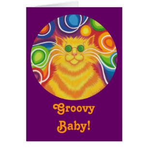 Psy-cat-delic Round 'Groovy Baby' Card lila