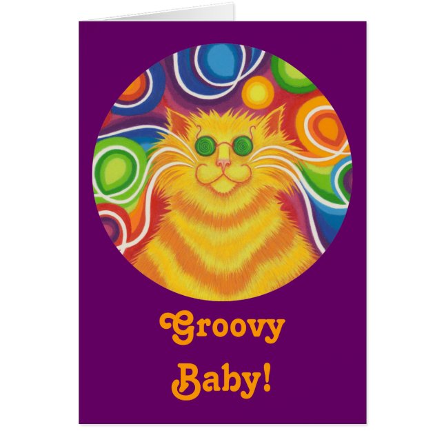 Psy-cat-delic Round 'Groovy Baby' Card lila (Vorne)