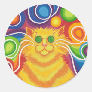 Psy-Katze-delic runder Aufkleber