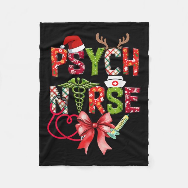 Psych Nurse Christmas Cute Coquette Christmas Bow  Fleecedecke (Vorderseite)