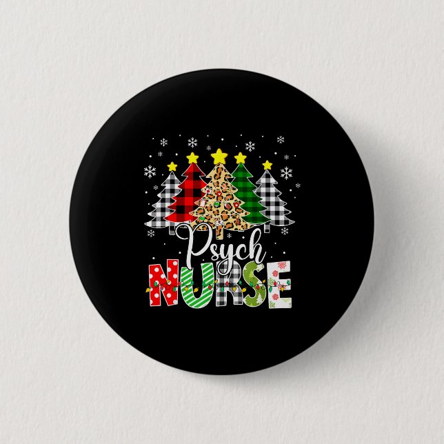 Psych Nurse Xmas Tree Leopard Red Plaid Christmas  Button (Vorderseite)