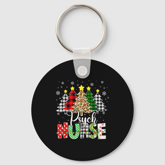 Psych Nurse Xmas Tree Leopard Red Plaid Christmas  Schlüsselanhänger (Vorderseite)