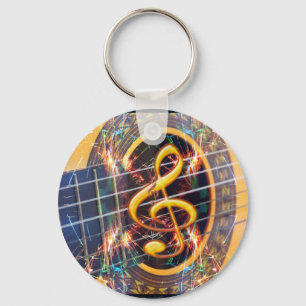Psychadelic Accoustic Guitar, Musikblatt Design Schlüsselanhänger
