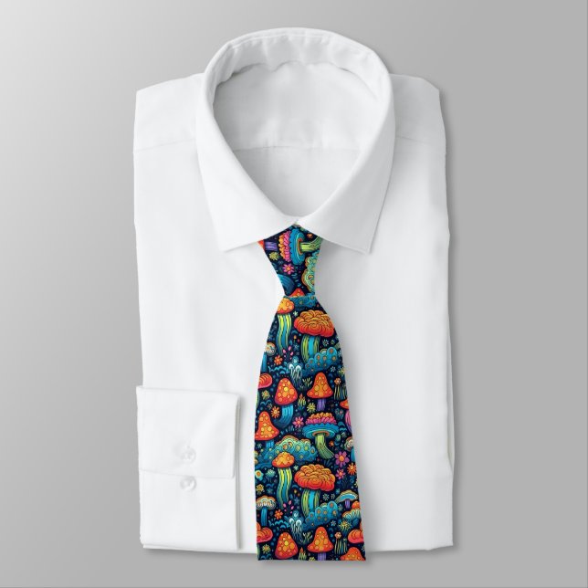 Psychadelic Groovy Mushrooms Necktie Krawatte (Gebunden)