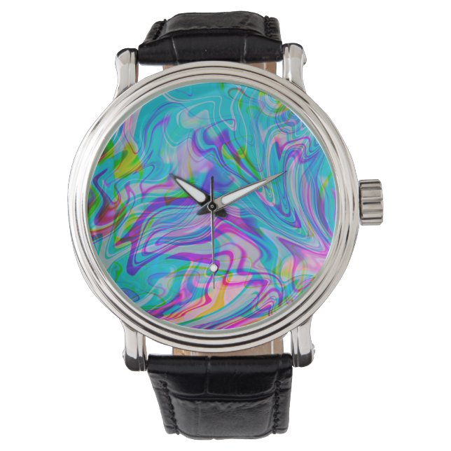 Psychadelic Liquid Abstraktes Muster Blau Armbanduhr (Vorderseite)