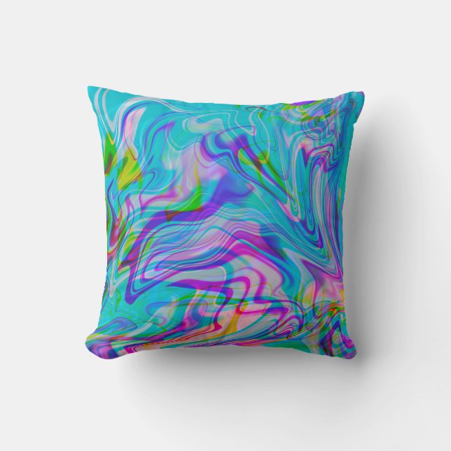 Psychadelic Liquid Abstraktes Muster Blau Kissen (Vorderseite)