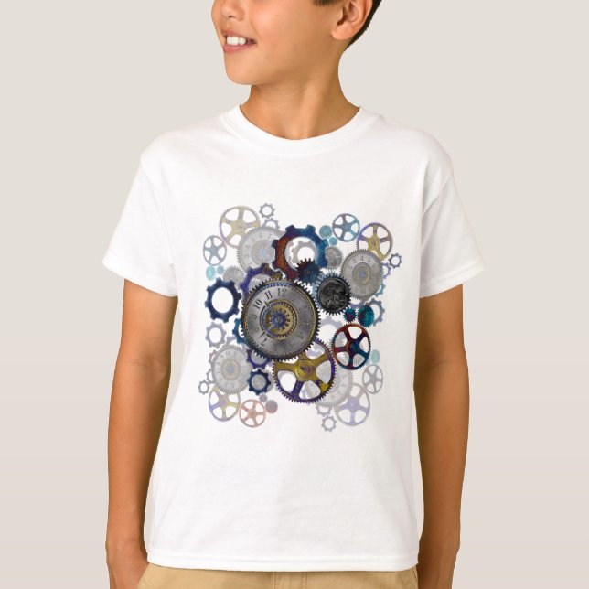 Psychadelic steampunk gears, Cogs, clock face gift T-Shirt (Vorderseite)