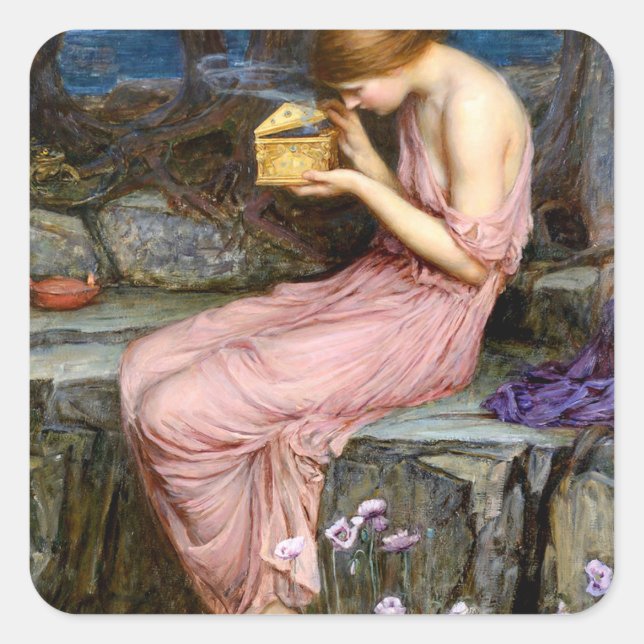 Psyche öffnet die Golden Box Wasserhaus Malerei Quadratischer Aufkleber (Vorderseite)