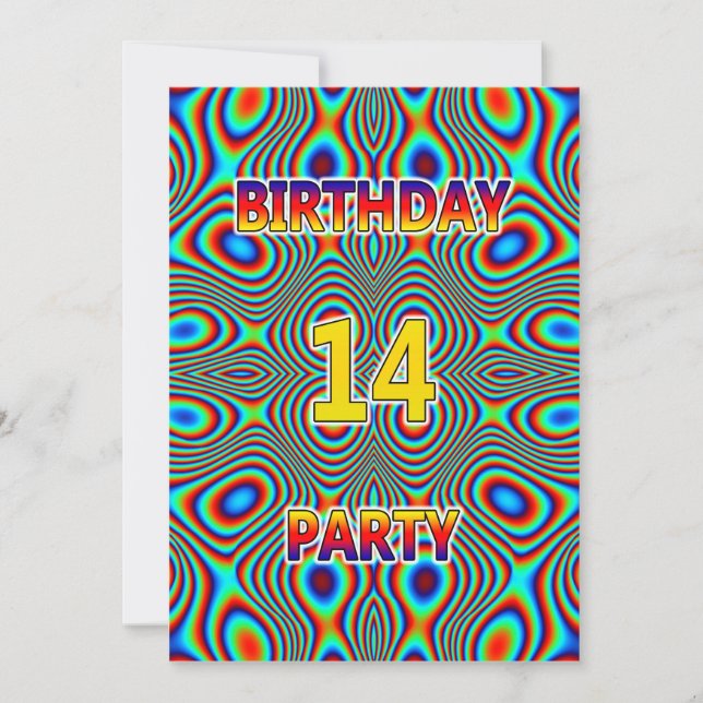 Psychedelic 14. Geburtstagsparty Einladung (Vorderseite)