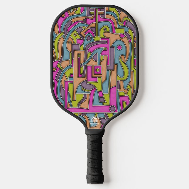 Psychedelic 60s Retro Mod Geometric Design  Pickleball Schläger (Vorderseite)