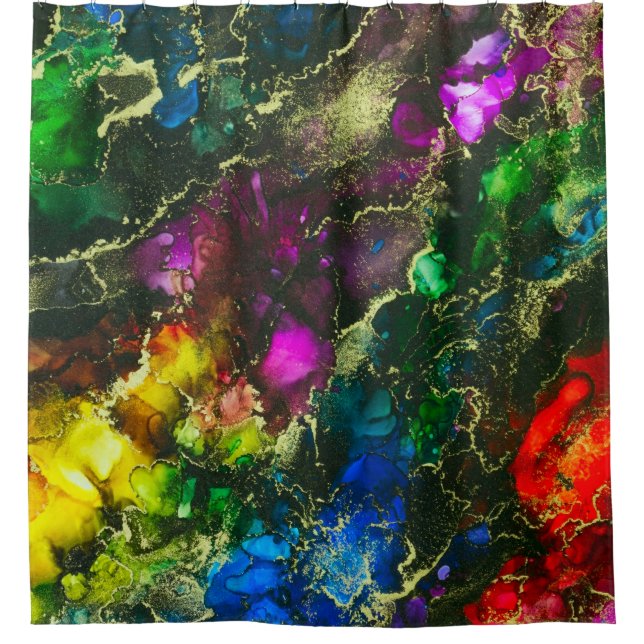 Psychedelic Abstrakt Alcohol Ink Duschvorhang (Vorderseite)