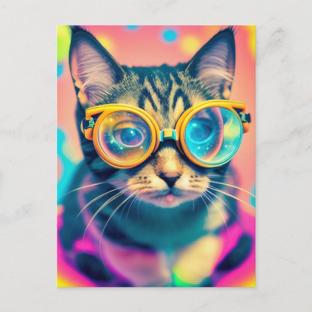 Psychedelic Acid Trip Kitty Cat Postkarte (Vorderseite)