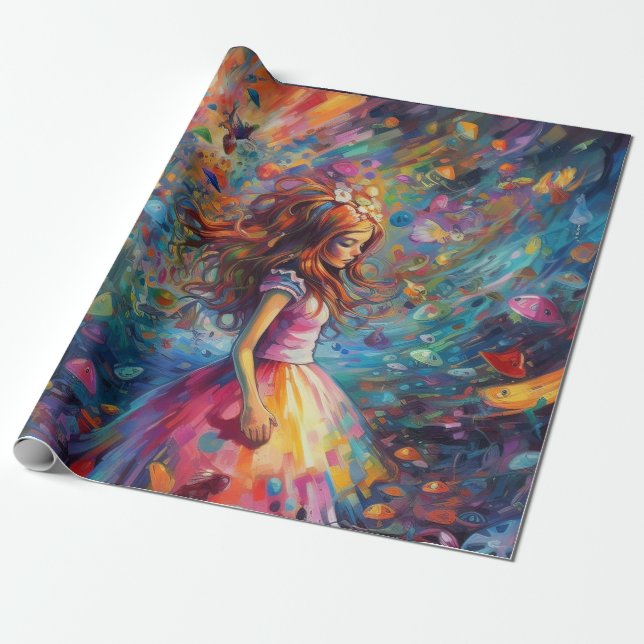 Psychedelic Alice im Wunderland Young Girl Theme Geschenkpapier (Ungerollt)
