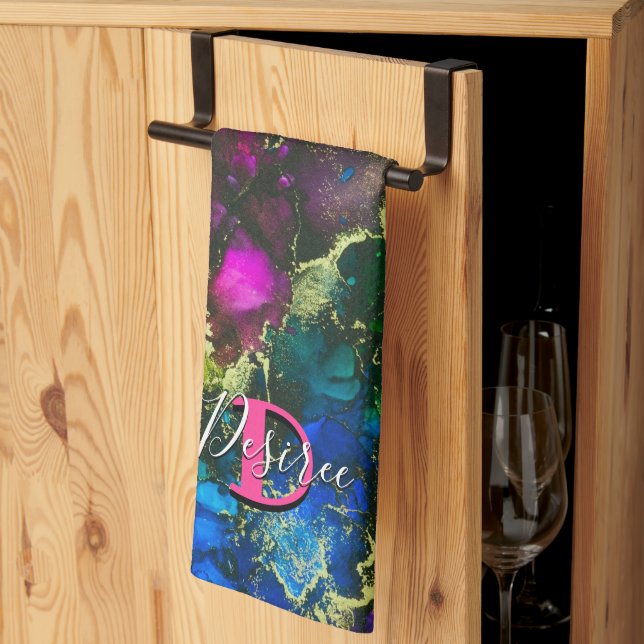 Psychedelic and Gilt Alcohol Ink Geschirrtuch (Drittel gefaltet)