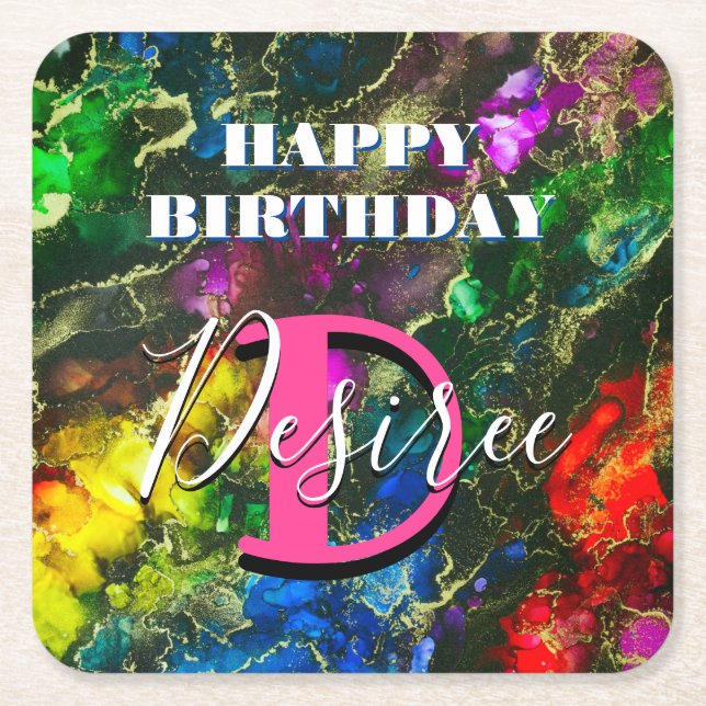 Psychedelic and Gilt Alcohol Ink Rechteckiger Pappuntersetzer (Vorderseite)