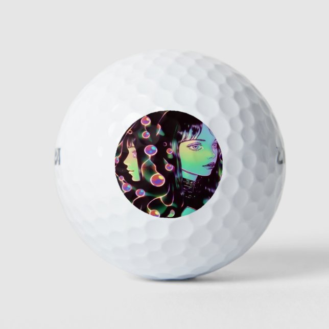 Psychedelic Anime Girl Golfball (Vorderseite)