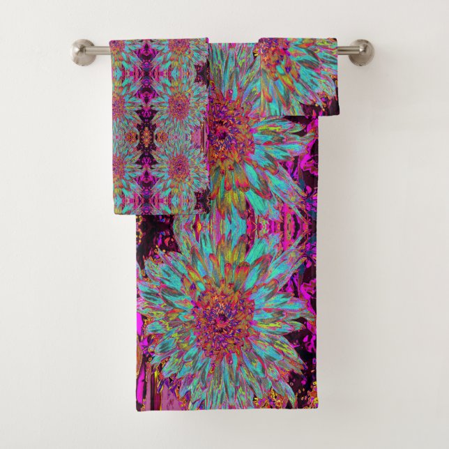 Psychedelic Aquamarin Blue Abstrakt Decorative Dah Badhandtuch Set (Insitu)