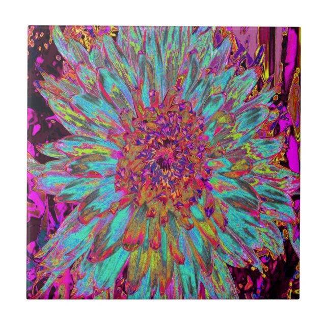 Psychedelic Aquamarin Blue Abstrakt Decorative Dah Fliese (Vorderseite)